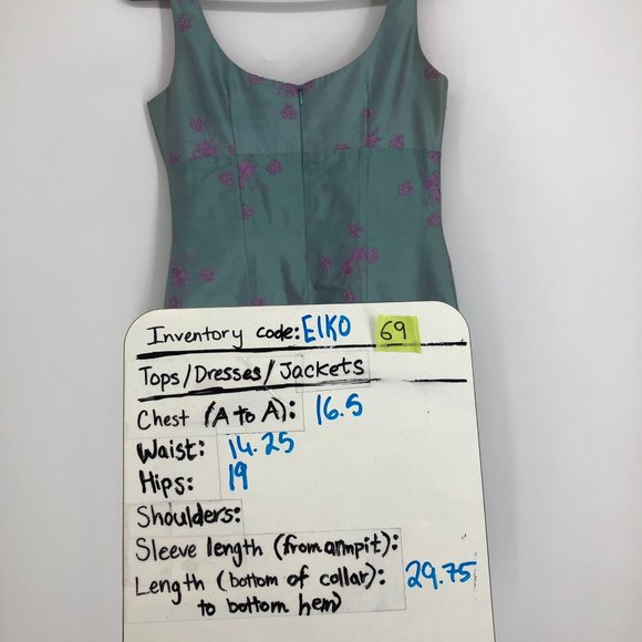 Nanette Lepore Rare Vintage Green Shimmer w/ Pink Floral Embroidery Silk Dress - Picture 13 of 14